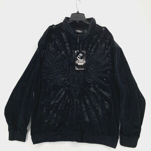 Vintage Clench Jeans Velour Tracksuit‎ Jacket Mens 4XL Black Embroidered Hip Hop